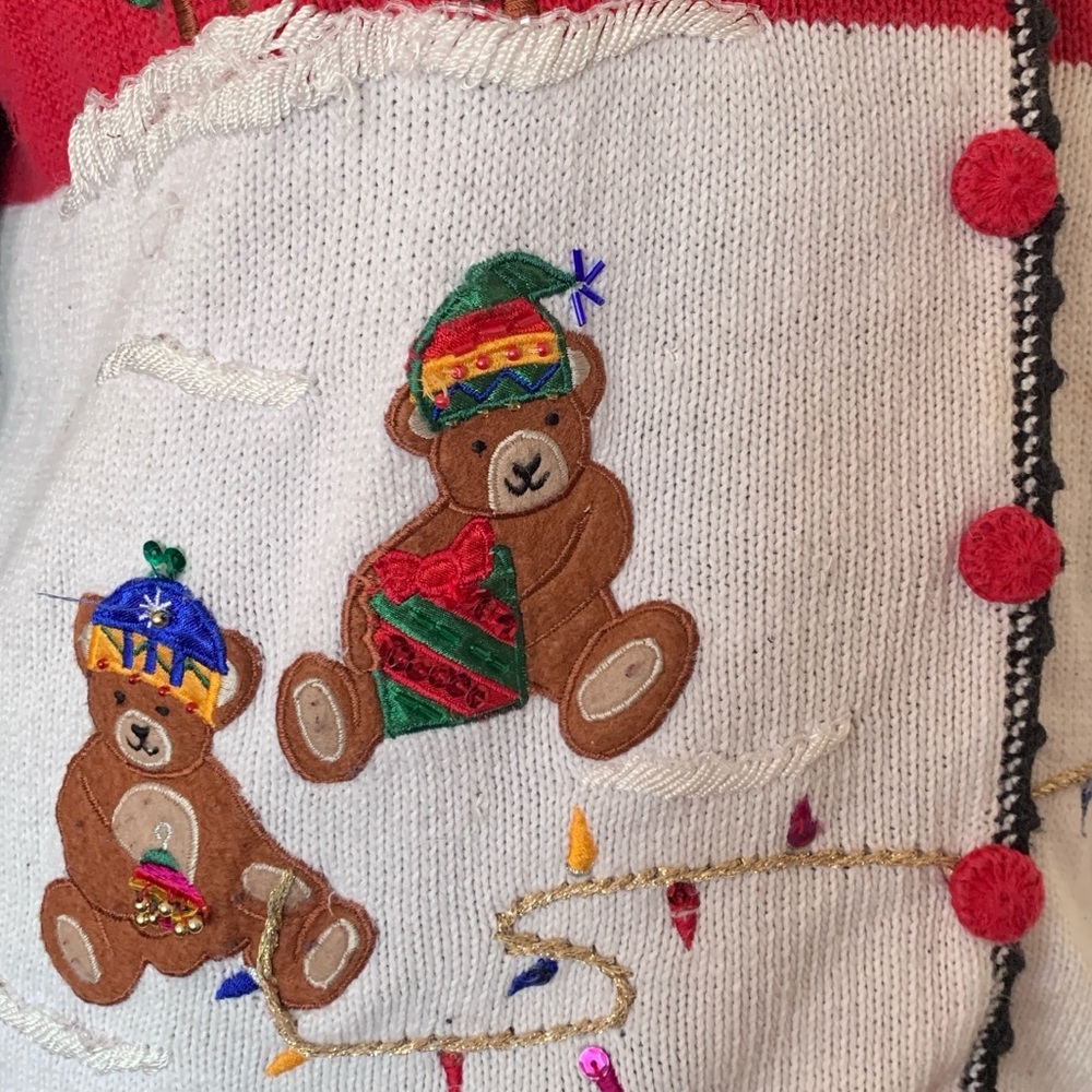 Nutcracker Vintage Ugly Christmas Holiday Sweater Teddy Bears Tree Sequins 2X-3X - Picture 6 of 16